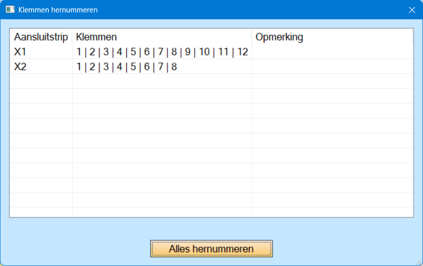 Dialoogvenster Klemmen hernummeren na het hernummeren