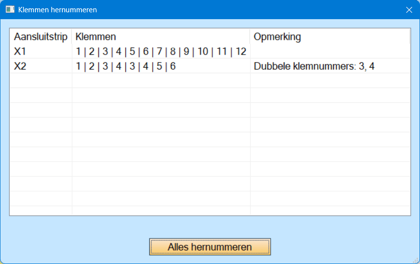 Dialoogvenster Klemmen hernummeren vóór het hernummeren