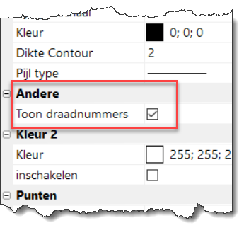 Toon draadnummers