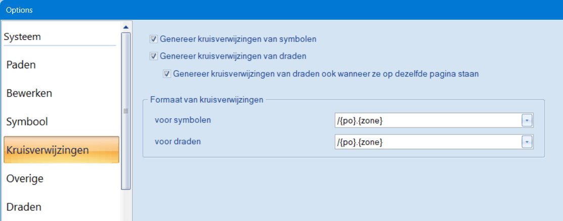 tabblad Kruisverwijzingen